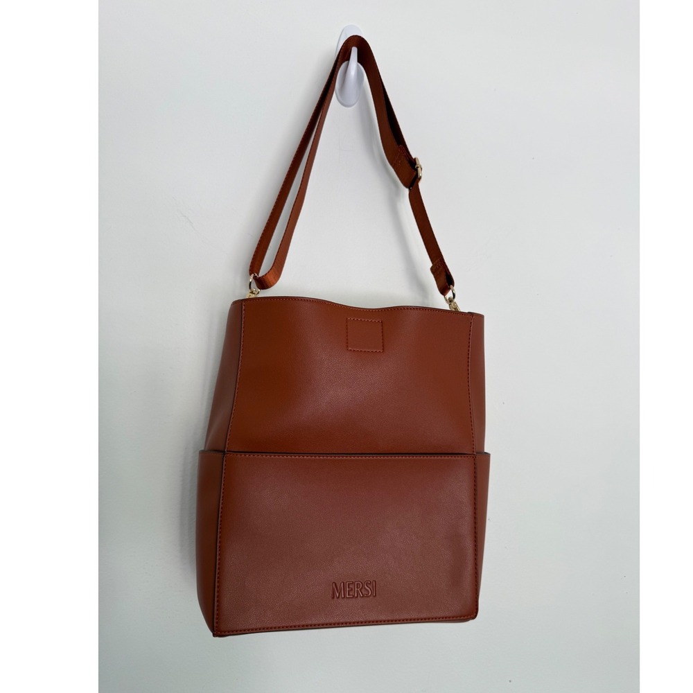 Mersi Demi Bucket Vegan Leather Shoulder Bag w/Coin Purse Burnt Orange Fall